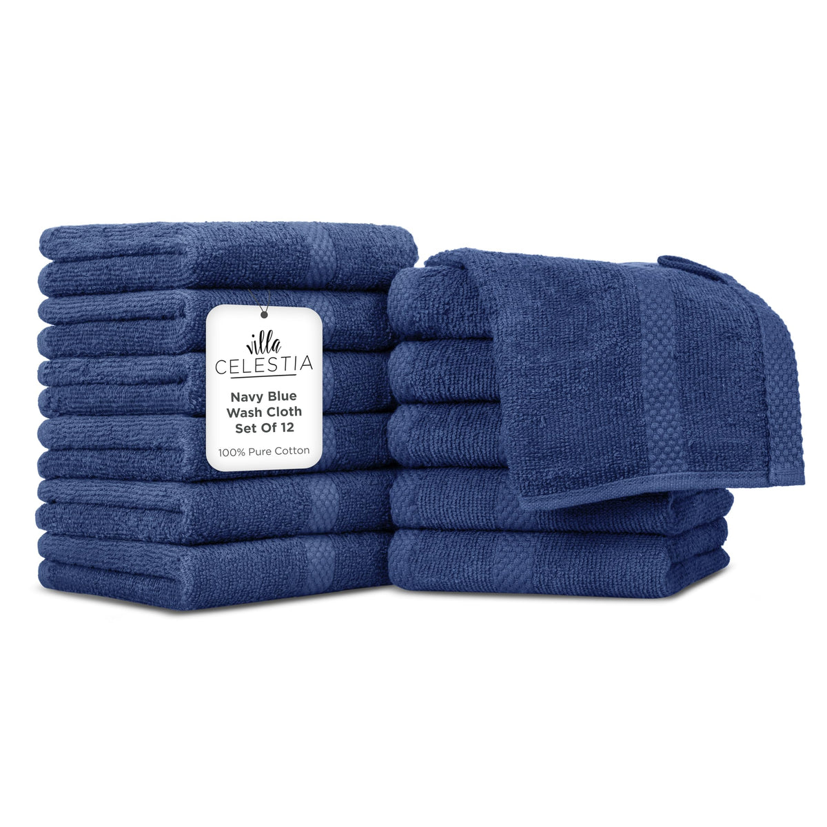 Villa Celestia 100% Cotton Bath Towel Set of 18-4 Bath Towels, 6 Hand Towels, 8 Wash Cloths, Sustainable, Soft, Highly Absorbent, Combed Cotton 18 Piece Set for Hotels, Spa, Bathroom, Dorm, Blue