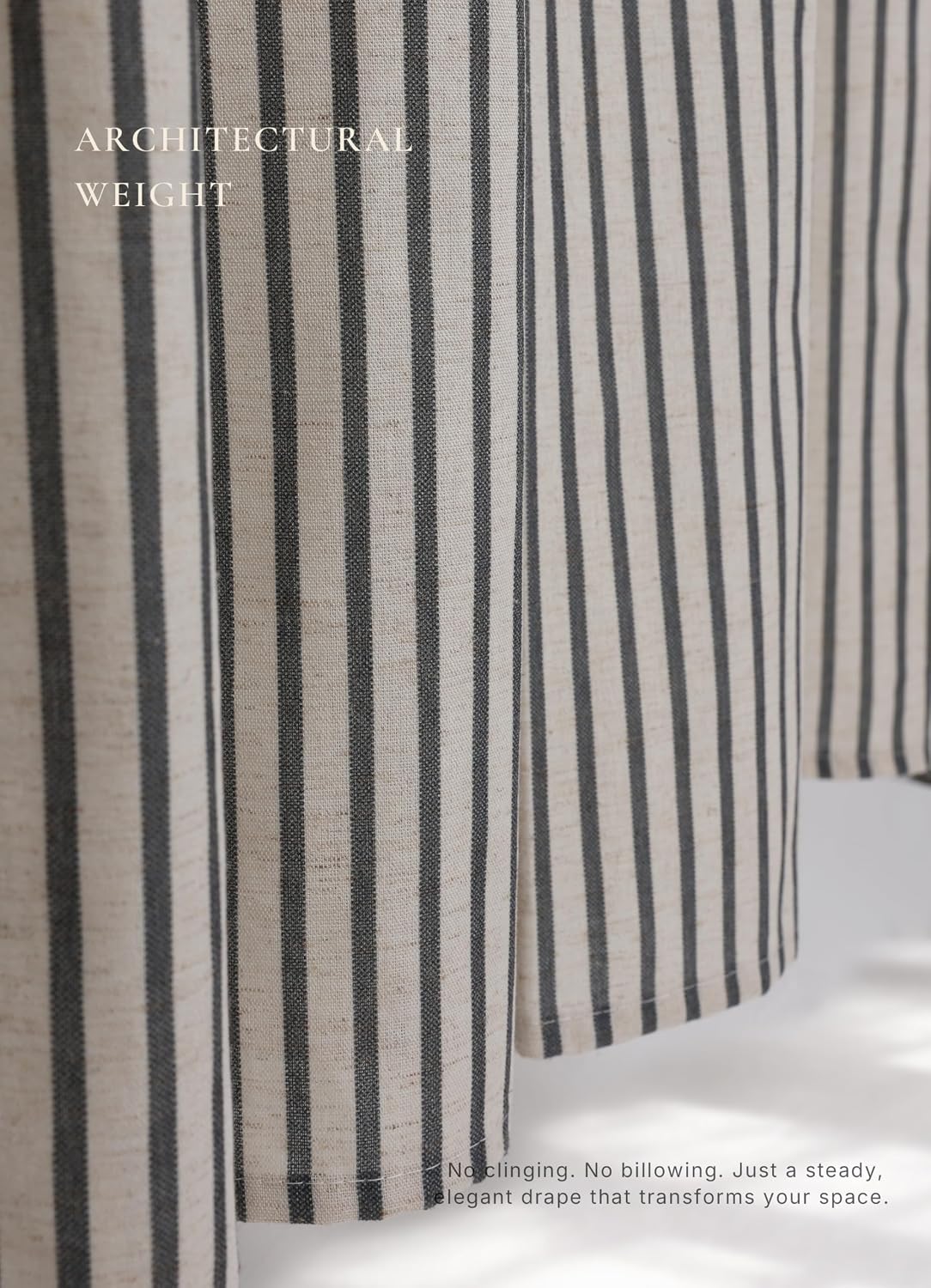 Farmhouse Striped Shower Curtain - 72x72 Inches, Linen Blend Fabric, Breathable & Machine Washable, Rustic Black for Bathroom Decor (Hooks/Liner Not Included)