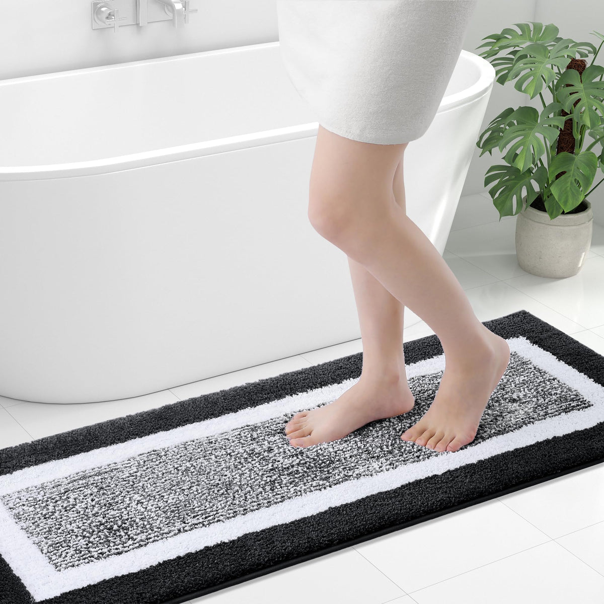 OLANLY Small Bathroom Rugs 24x16, Soft Absorbent Microfiber Bath Rugs, Grey