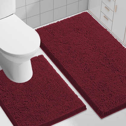 Smiry Chenille Bathroom Rugs Sets 2 Piece (30x20+24x16, Black)