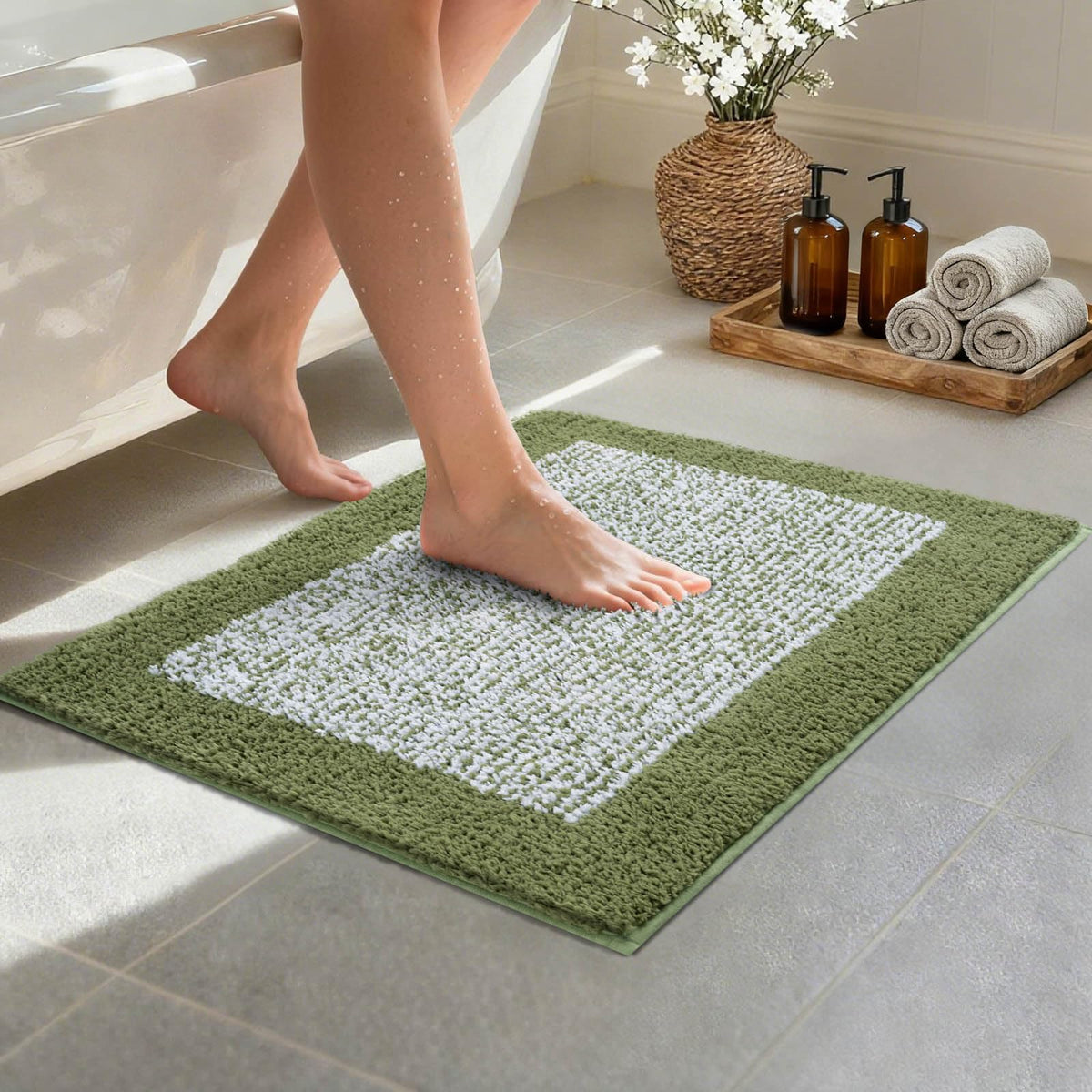 Long 2x4 Ft (48''x24'') Bathroom Rugs, Non Slip Washable Bath Mat Grey