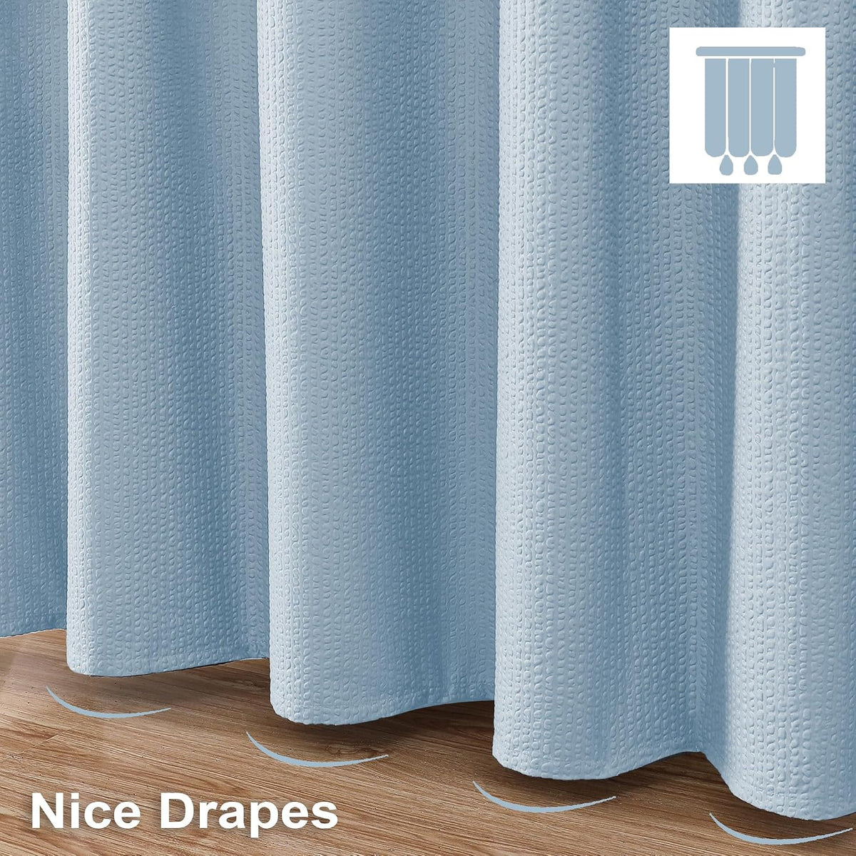 OVZME Berry Cute Shower Curtain, Embossed Textured Fabric Shower Curtain for Bathroom - Soft Cloth & Hotel Spa Luxury, Water Repellent, Machine Washable Shower Curtain, 72X72, Glacier Blue
