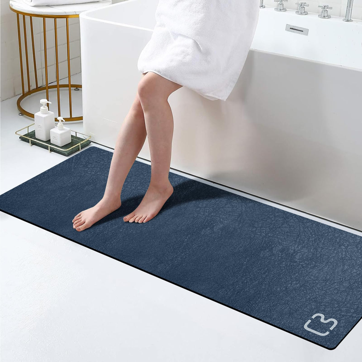 RUERYA Grey Long Bathroom Rugs Large Stone Bath Mats for Bathroom,15.7"x47"