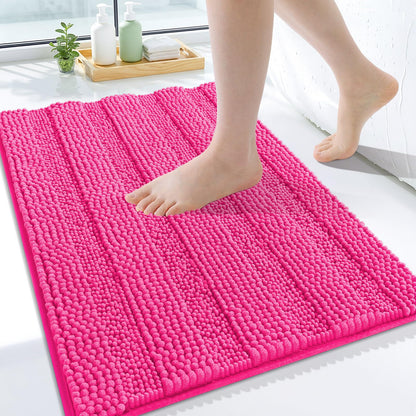Grandaily Chenille Striped Bathroom Rugs 36x24, Extra Thick and Absorbent Bath Mats, Non-Slip Soft Plush Shaggy Shower Carpet, Machine Wash Dry, Bath Rug for Bathroom, (Large, Light Grey)