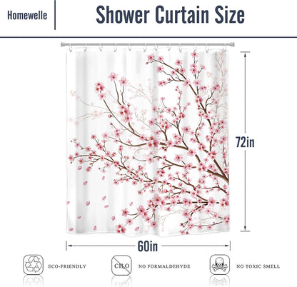 Pink Cherry Blossom Plum Asian Shower Curtain Japanese 60Wx72H Inch Decor
