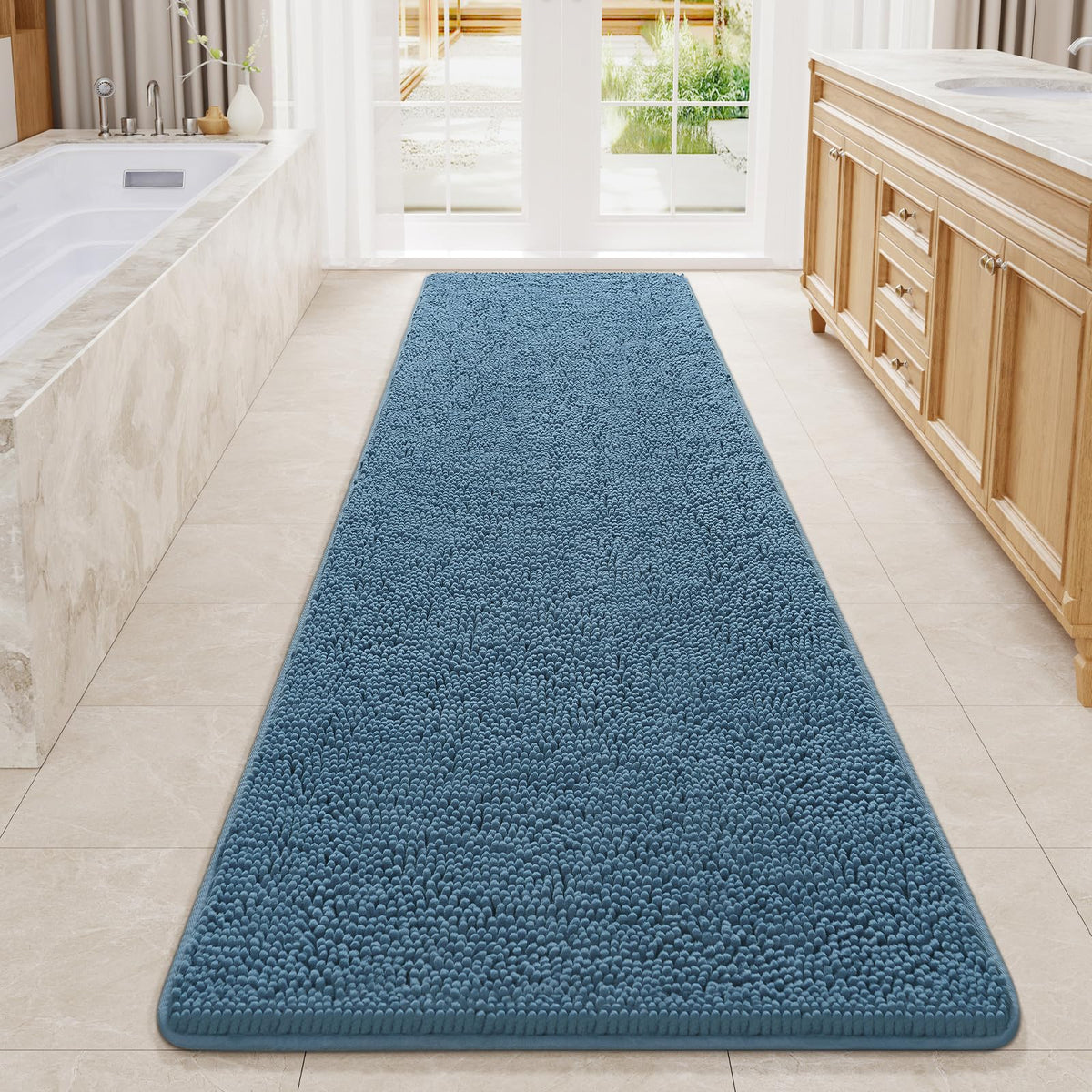 LOCHAS Luxury Bathroom Rug Shaggy Bath Mat 24 x 60 Inch, Gray