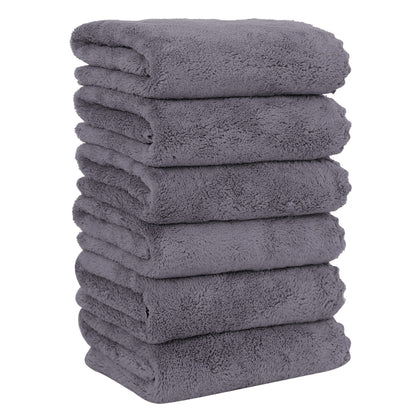 MOONQUEEN 6 Pack Premium Hand Towels - Quick Drying - Microfiber Coral Velvet Highly Absorbent Towels - Multipurpose Use as Hotel, Bathroom, Shower, Spa, Hand Towel 16 x 28 inches (Brown)