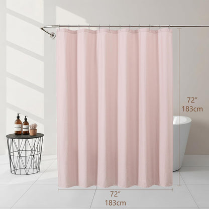 Pink Shower Curtain 72 Inch Length 1 Piece, Waffle Embossed Textured Soft Fabric Hotel Shower Curtain for Bathroom, Modern Polyester Water Repellent Machine Washable Bath Decor, 72Wx72L Inches