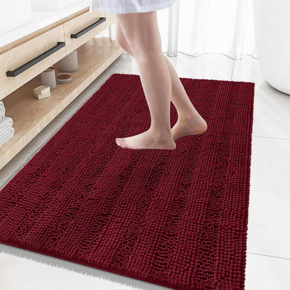 Grandaily Chenille Striped Bathroom Rugs 36x24, Extra Thick and Absorbent Bath Mats, Non-Slip Soft Plush Shaggy Shower Carpet, Machine Wash Dry, Bath Rug for Bathroom, (Large, Light Grey)