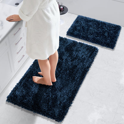 Yimobra Bathroom Rug Set 2 Piece, Luxury Shaggy Bath Mat Set with Non Slip Backing, Ultra Soft & Absorbent Mats for Bathroom Floor, Machine Washable, 31.5"x20"+24"x17", Dark Purple