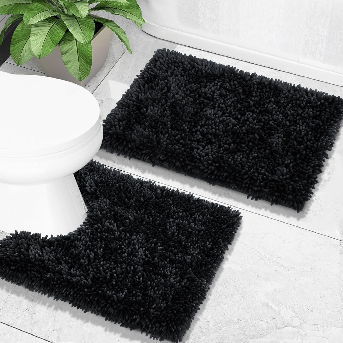 Yimobra Bathroom Rug Set 2 Piece, Luxury Shaggy Bath Mat Set with Non Slip Backing, Ultra Soft & Absorbent Mats for Bathroom Floor, Machine Washable, 31.5"x20"+24"x17", Dark Purple