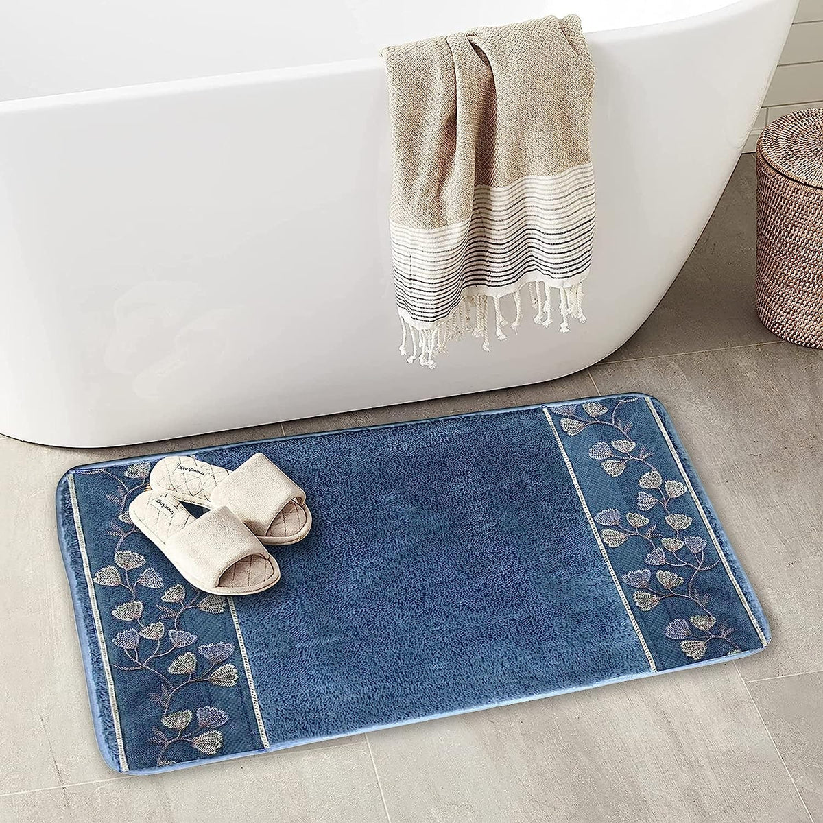 Zahari Home Larrisa Floral Bathroom Rug Luxury Bath Rug Washable Contemporary Decor Beautiful Shower Mat Unique Design Stylish Non Slip Shower Mat Flower Bath Rug Bath Shower Tub Decor