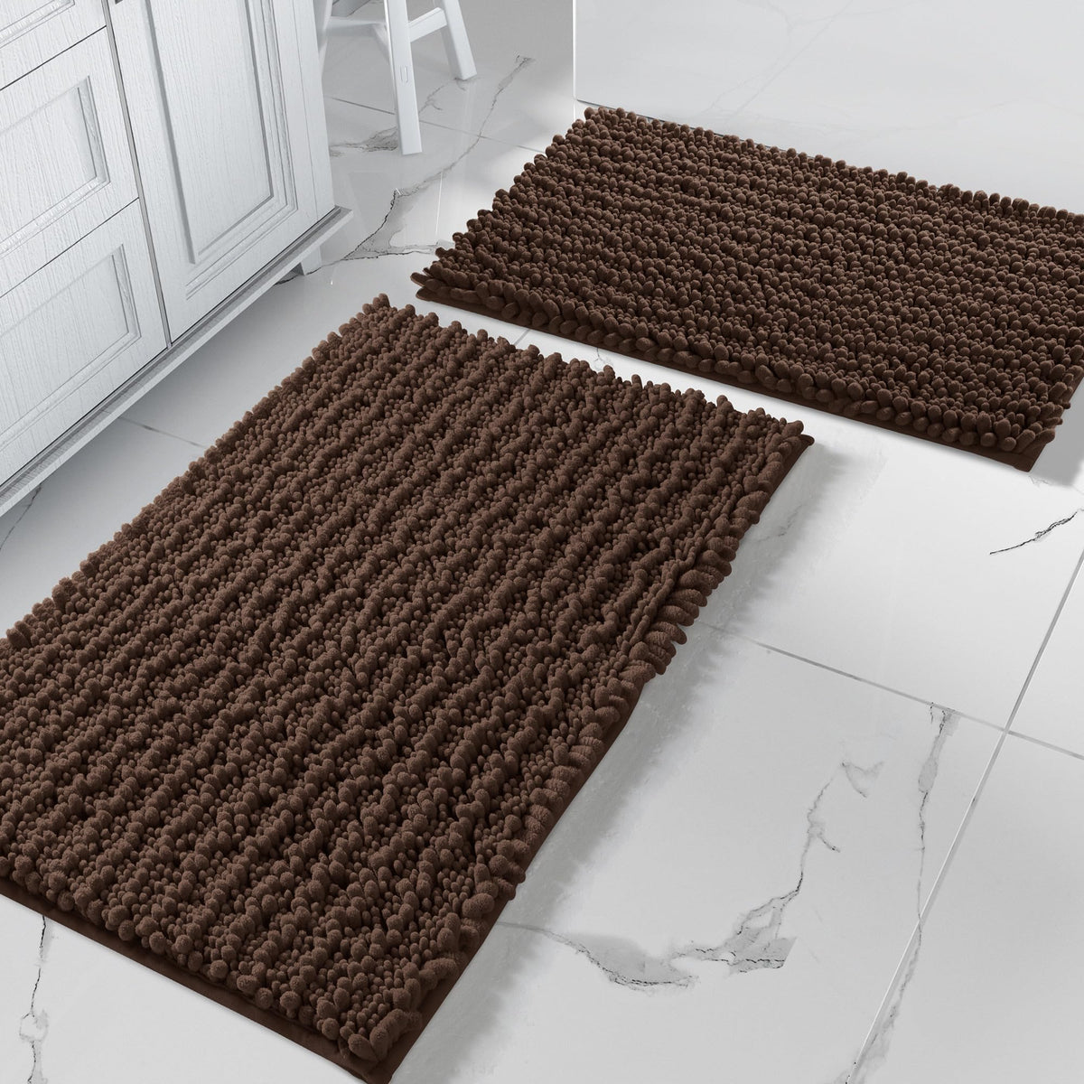 Yimobra Bathroom Rugs Sets 2 Piece - Quick Dry Extra Thick Luxury Chenille Bath Mat, Non Slip Super Absorbent for Tub Shower Sink, Machine Washable Shaggy Floor Mat, 32"x20"+24"x17" Inch, Pale Khaki