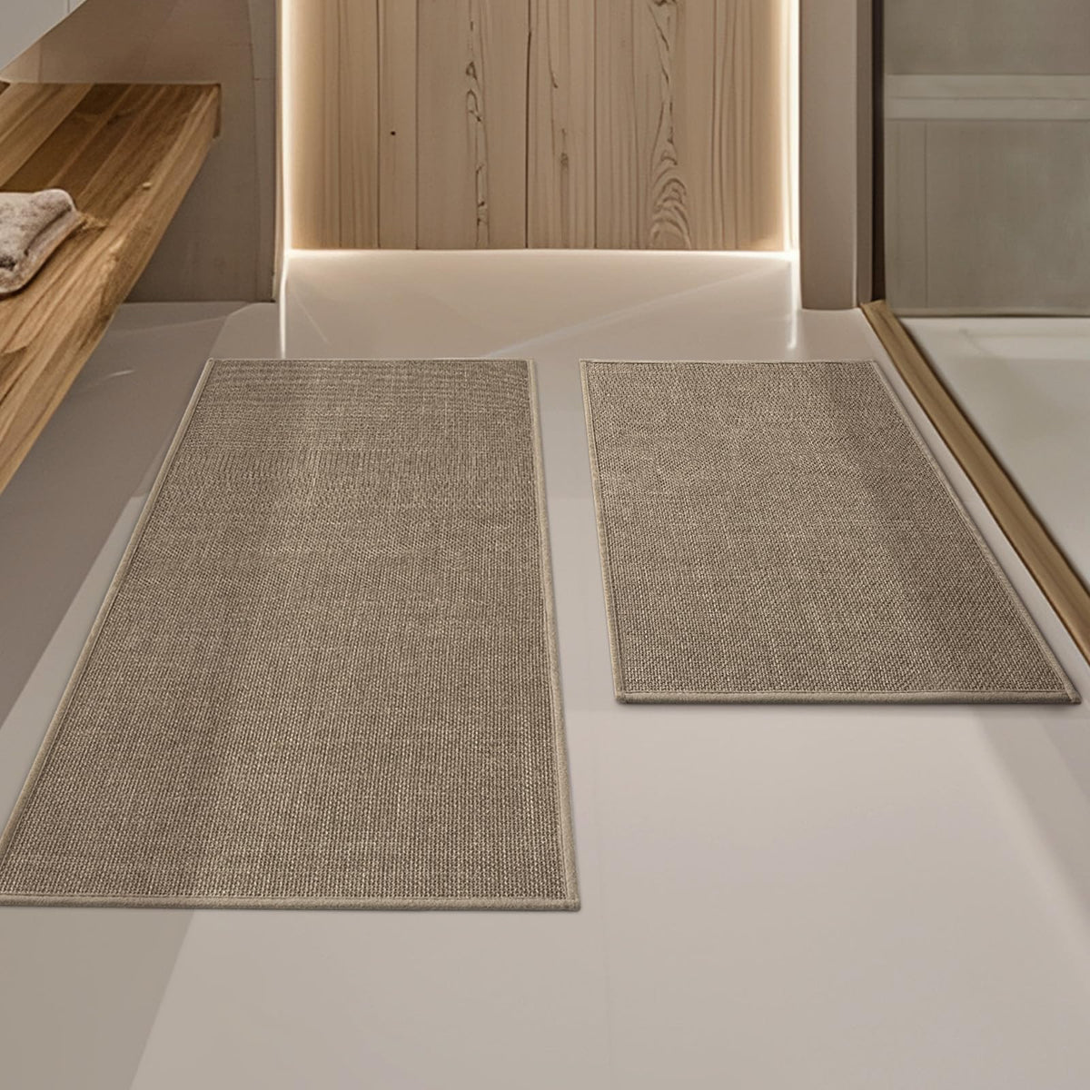 YIHOUSE Bathroom Rugs Thin Bath Mat Sets 2 Pieces Quick Dry,Beige