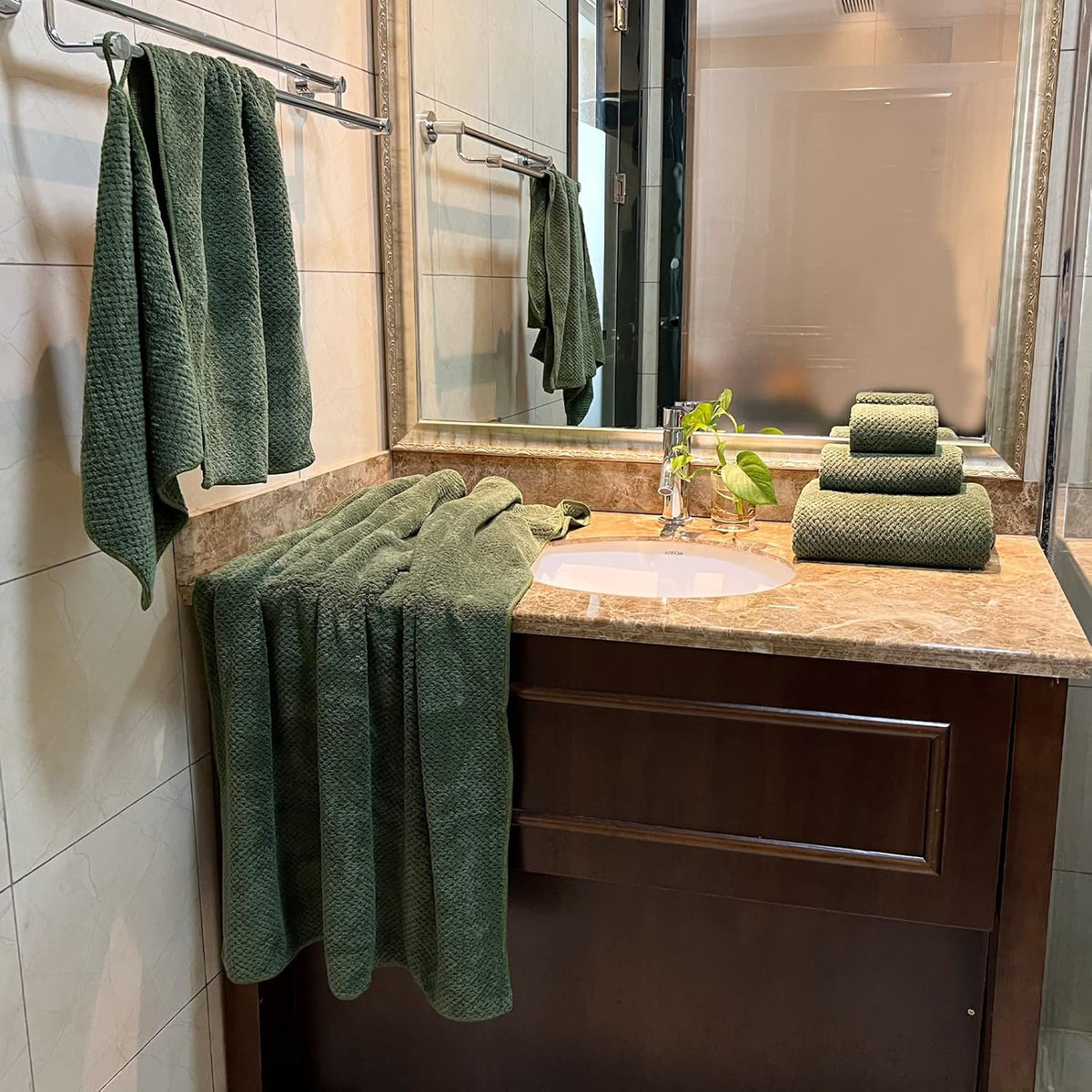 YTYC 29x59 Bath Towels Set,Towels for Bathroom,Olive Green,6-Pieces