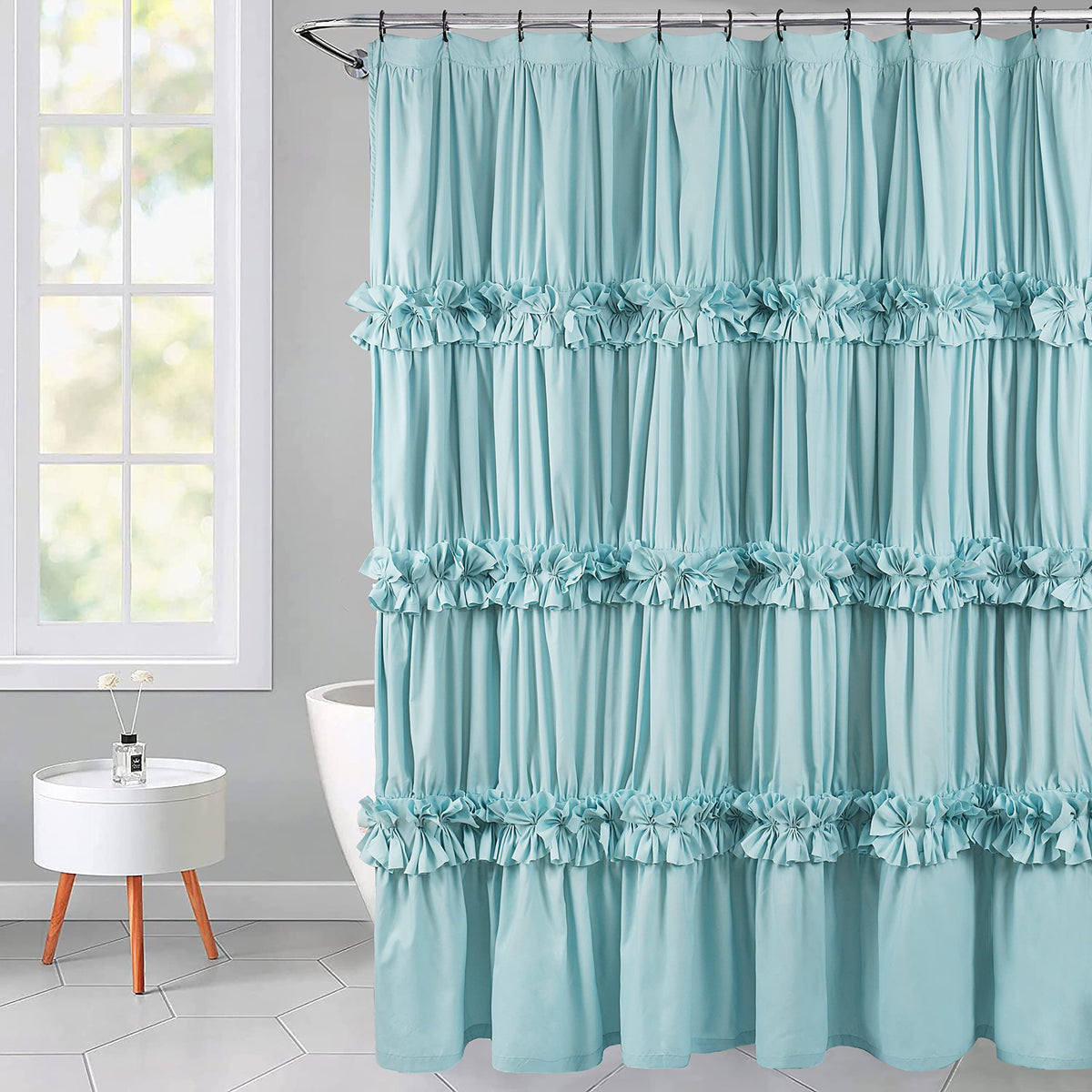 Homechoice Decor Peach Ruffle Shower Curtain for Master Bathroom