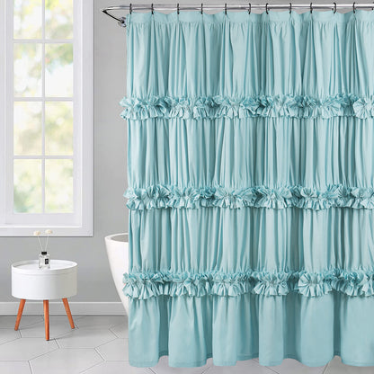Homechoice Decor Peach Ruffle Shower Curtain for Master Bathroom