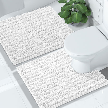 Yimobra Bathroom Rugs Sets 2 Piece - Quick Dry Extra Thick Luxury Chenille Bath Mat, Non Slip Super Absorbent for Tub Shower Sink, Machine Washable Shaggy Floor Mat, 32"x20"+24"x17" Inch, Pale Khaki