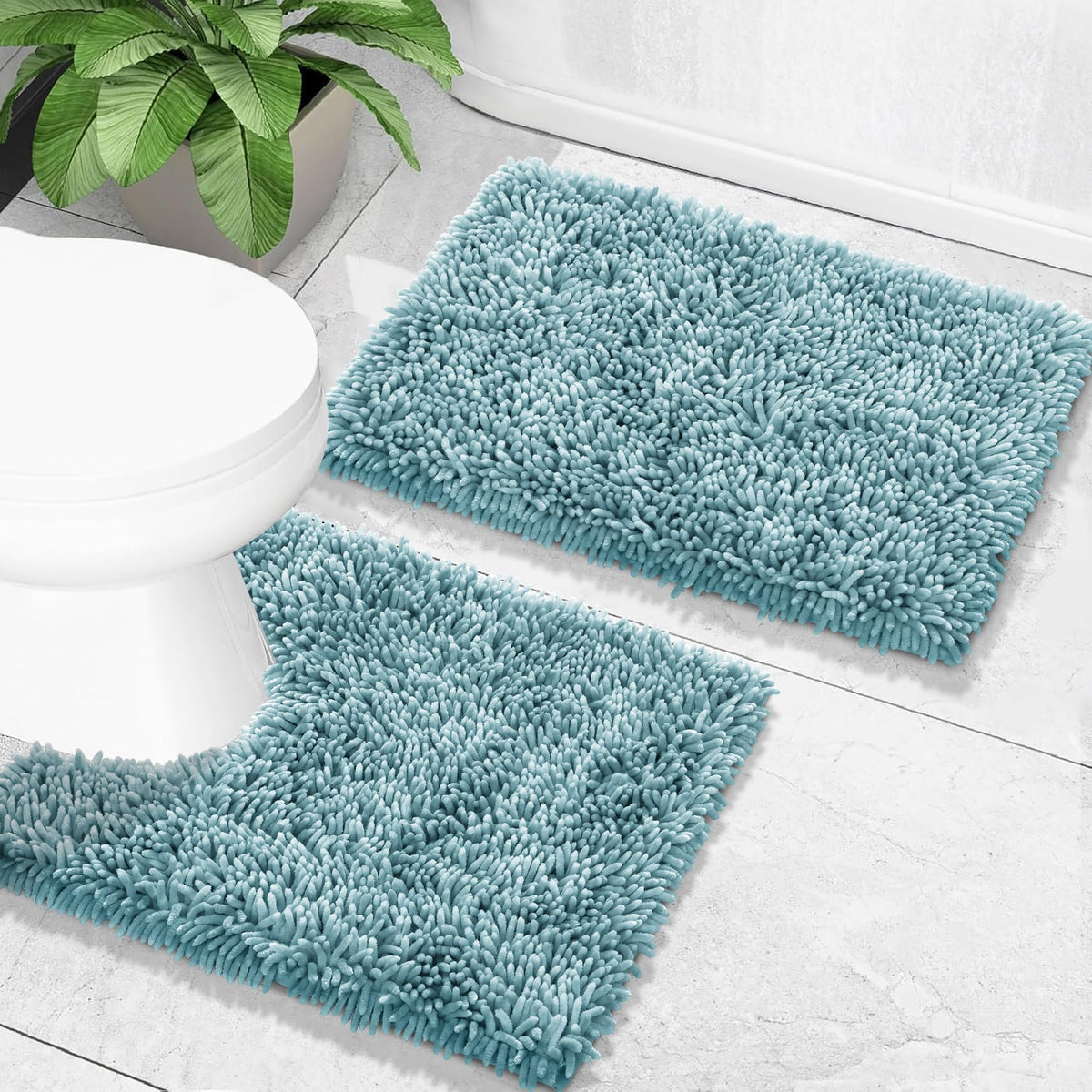 Yimobra Bathroom Rug Set 2 Piece, Luxury Shaggy Bath Mat Set with Non Slip Backing, Ultra Soft & Absorbent Mats for Bathroom Floor, Machine Washable, 31.5"x20"+24"x17", Dark Purple