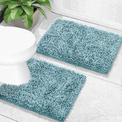 Yimobra Bathroom Rug Set 2 Piece, Luxury Shaggy Bath Mat Set with Non Slip Backing, Ultra Soft & Absorbent Mats for Bathroom Floor, Machine Washable, 31.5"x20"+24"x17", Dark Purple