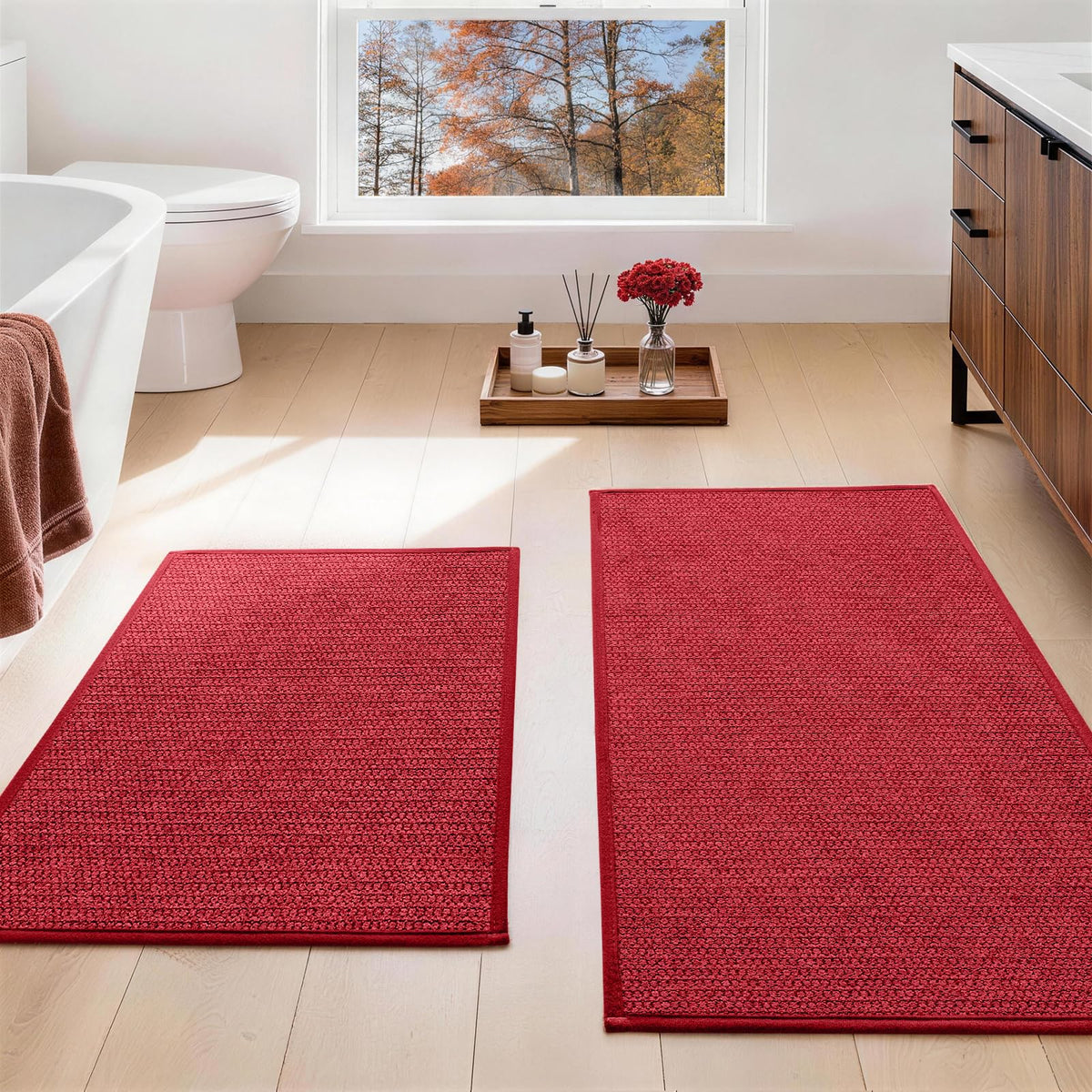 YIHOUSE Gray Bathroom Rugs Sets 3 Piece, Quick Dry Thin Bath Mat with Toilet Rug, Non Slip Absorbent Machine Washable, Bath Runner Rugs for Bathtub Sink Home Decor