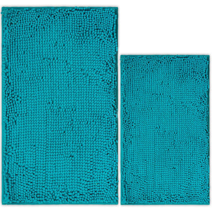 Bathroom Rugs Chenille Bath mat 2 Piece Set, Super Absorbent, Strong PVC Non Slip Backing, Bath mats for Bathroom, Plush Shaggy, Thick, Machine Washable, Bathtub, Toilet.(Light Grey)