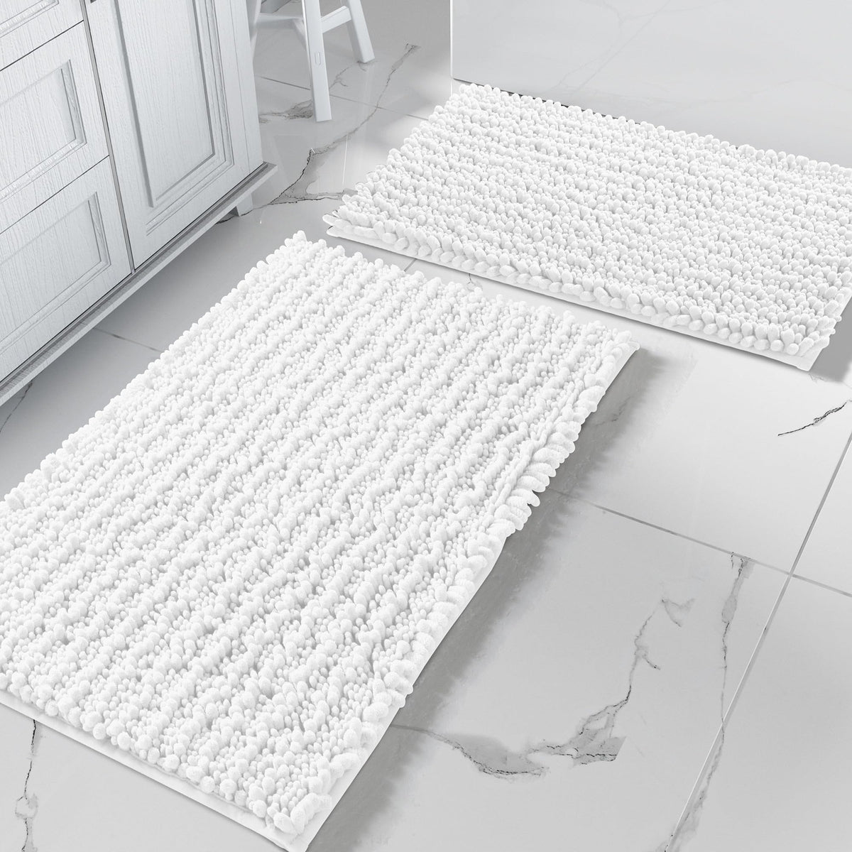 Yimobra Bathroom Rugs Sets 2 Piece - Quick Dry Extra Thick Luxury Chenille Bath Mat, Non Slip Super Absorbent for Tub Shower Sink, Machine Washable Shaggy Floor Mat, 32"x20"+24"x17" Inch, Pale Khaki