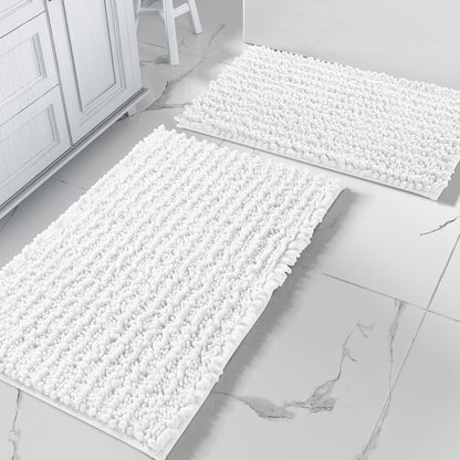 Yimobra Bathroom Rugs Sets 2 Piece - Quick Dry Extra Thick Luxury Chenille Bath Mat, Non Slip Super Absorbent for Tub Shower Sink, Machine Washable Shaggy Floor Mat, 32"x20"+24"x17" Inch, Pale Khaki