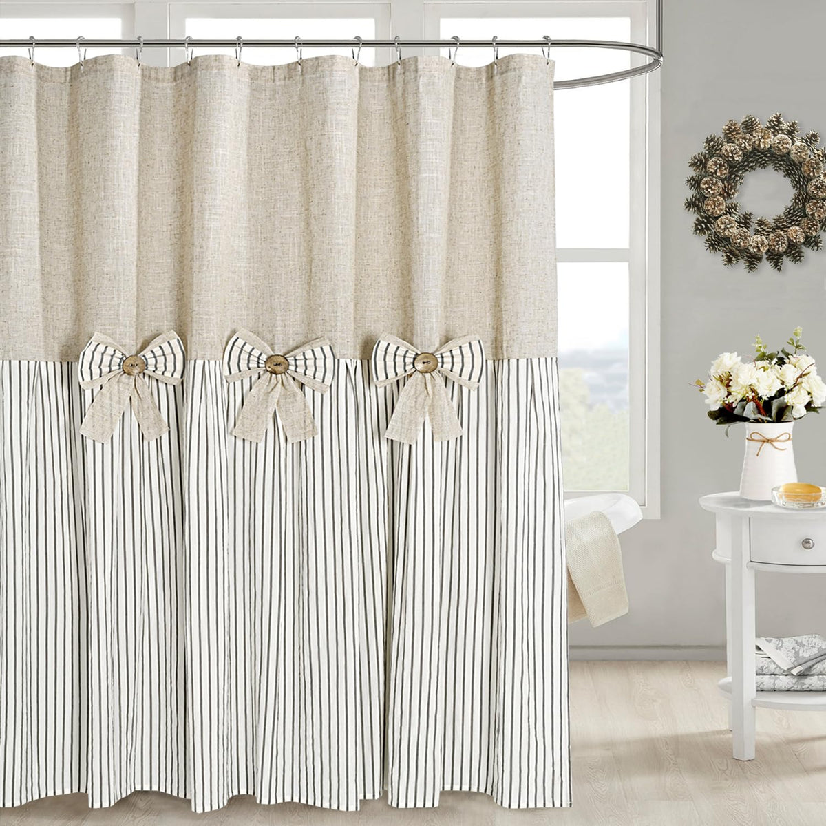 DOSLY IDÉES Farmhouse Black Shower Curtain, 72x72 inch