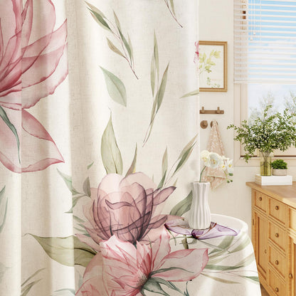 Blue Boho Floral Shower Curtain, Watercolor Botanical Design, 72 x 72