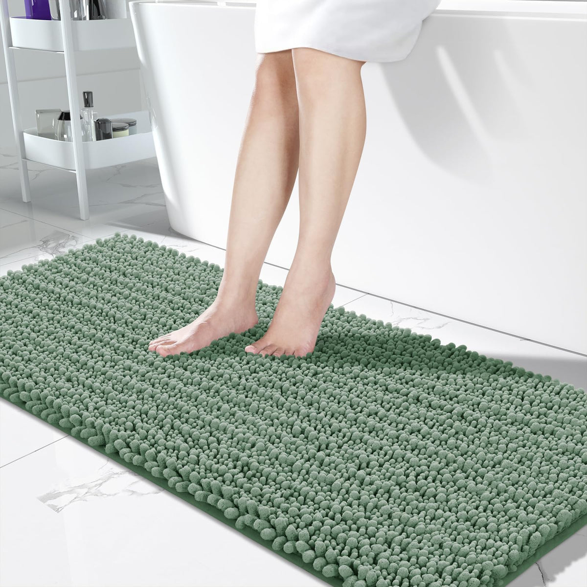 Yimobra Bathroom Rugs Non Slip Washable 32x20 Inch - Ultra Soft Absorbent Chenille Bath Mat, Quick Dry Shaggy Floor Carpet for Tub Shower, Gray Home Decor Accessories