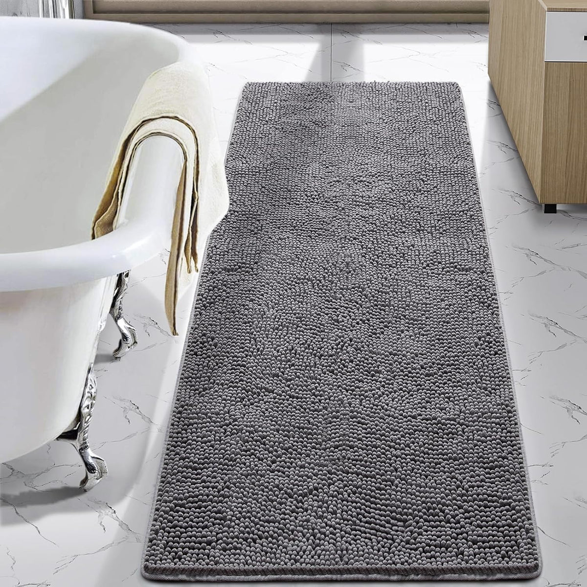 LOCHAS Luxury Bathroom Rug Shaggy Bath Mat 24 x 60 Inch, Gray