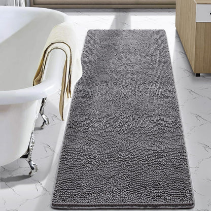 LOCHAS Luxury Bathroom Rug Shaggy Bath Mat 24 x 60 Inch, Gray