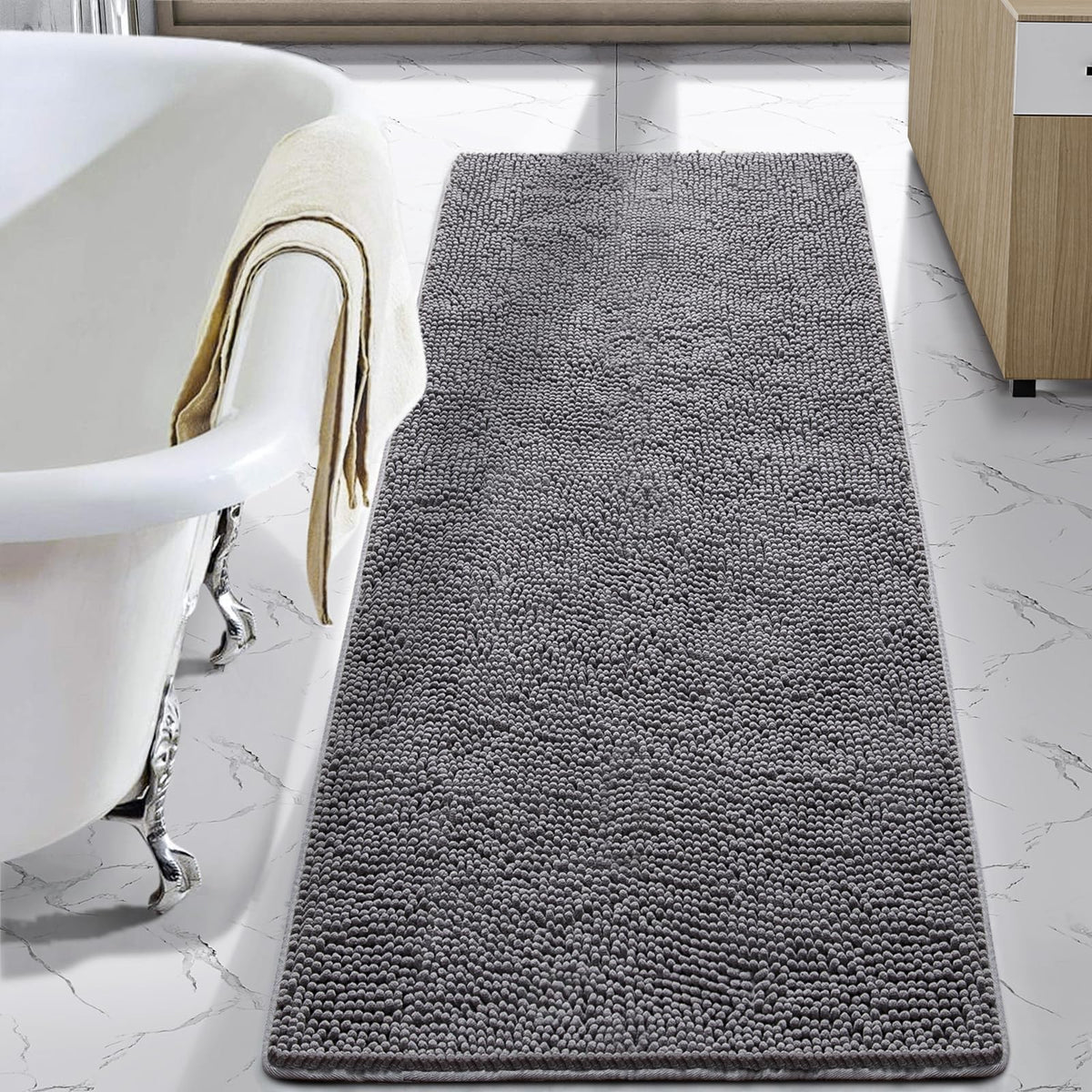 LOCHAS Luxury Bathroom Rug Shaggy Bath Mat 24 x 60 Inch, Gray