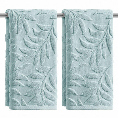 Artoid Mode 2 Pcs Caramel 3D Leaves Jacquard Hand Towels for Bathroom, 100% Cotton Soft Absorbent Bathroom Decor Towels, 13.7 x 29.5 Inch