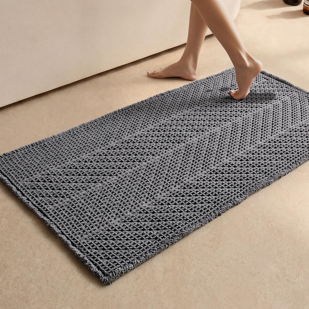 Sunfly Boho Bathroom Rug, Herringbone Waffle Bath Mat Non-Slip Washable Super Absorbent Quick Dry, Farmhouse Bath Mat for Bathroom Floor Decor 20"*30" Khaki