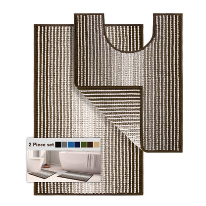 BSICPRO Bathroom Rugs Sets 2 Piece, Non Slip Striped Bath Mats, Fog Blue