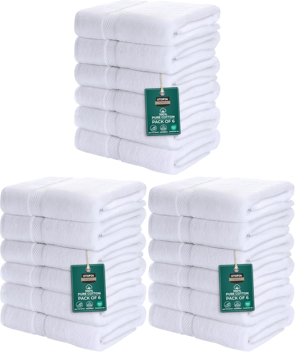 Utopia Towels 6 Pack Medium Bath Towels, 24x48 in, 500 GSM Cotton, White