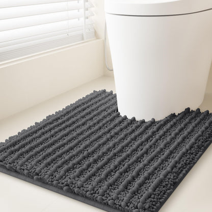 ACCUMTEK Upgrade Extra Large Black Bathroom Rug Set 3 Pieces Ultra Soft, Thick Absorbent Bath Mats, Non Slip Chenille Toilet Mat for Bathroom, Bedroom, Kitchen