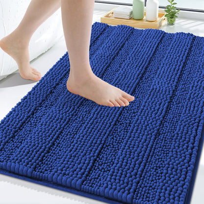 Grandaily Chenille Striped Bathroom Rugs 36x24, Extra Thick and Absorbent Bath Mats, Non-Slip Soft Plush Shaggy Shower Carpet, Machine Wash Dry, Bath Rug for Bathroom, (Large, Light Grey)