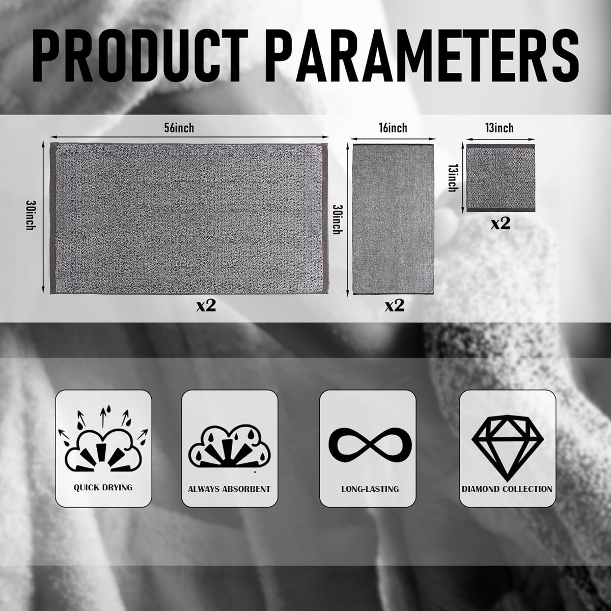 Everplush Diamond Jacquard 6 Pieces Bath Towel Set, Luxury Super Soft Oversized Towels, Highly Absorbent Diamond Jacquard Quick Dry Bath Towel for Bathroom Navy Blue Towel Set