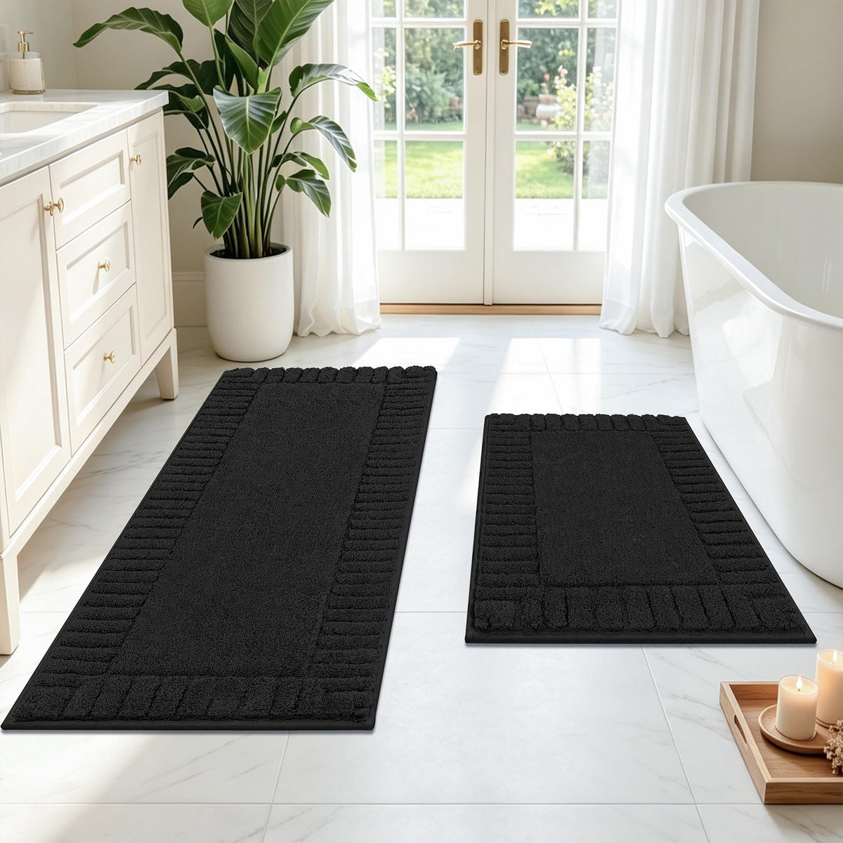 Pauwer Bathroom Rugs Sets 3 Piece, Microfiber Bath Mat Set, Dark Grey