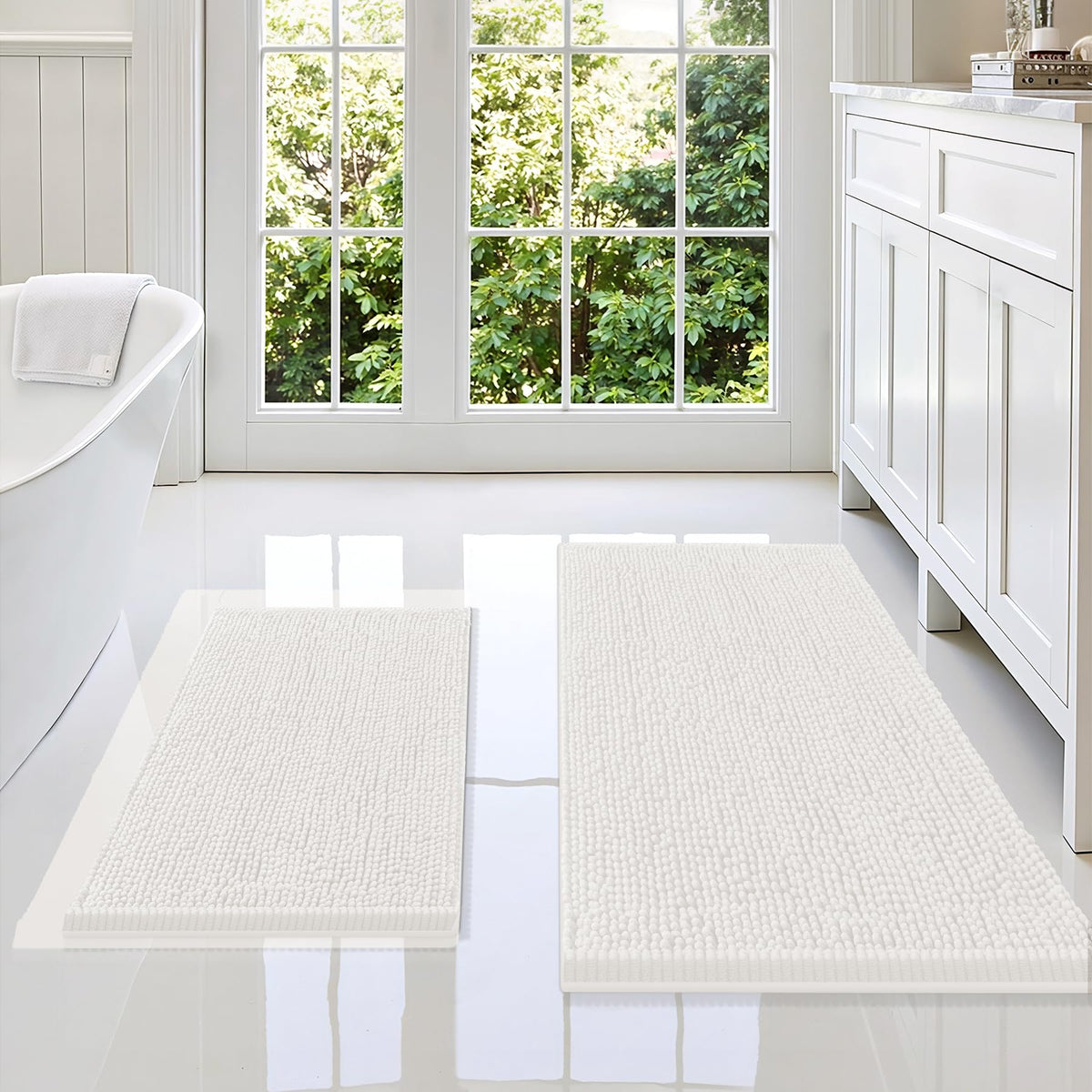Smiry Chenille Bathroom Rugs Sets 2 Piece (30x20+24x16, Black)