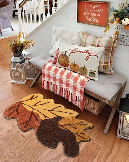 DEXDE Fall Bathroom Rugs 20x32 Cute Maple Leaf Bath Mat, Yellow/Brown/Rust