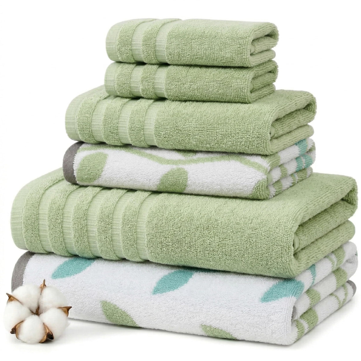 Modern Threads 6 Piece Bath Towel Set – Bathroom Set with 2 Bath Towels, 2 Hand Towels, and 2 Wash Cloths – 100% Cotton, Super Absorbent & Extra Soft – Reversible Floral Trail (Navy)