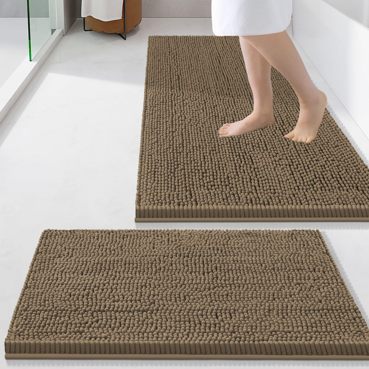 Smiry Chenille Bathroom Rugs Sets 2 Piece (30x20+24x16, Black)