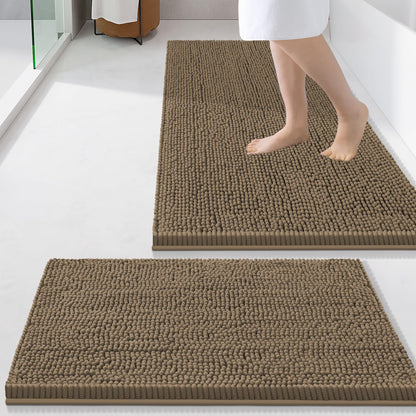 Smiry Chenille Bathroom Rugs Sets 2 Piece (30x20+24x16, Black)