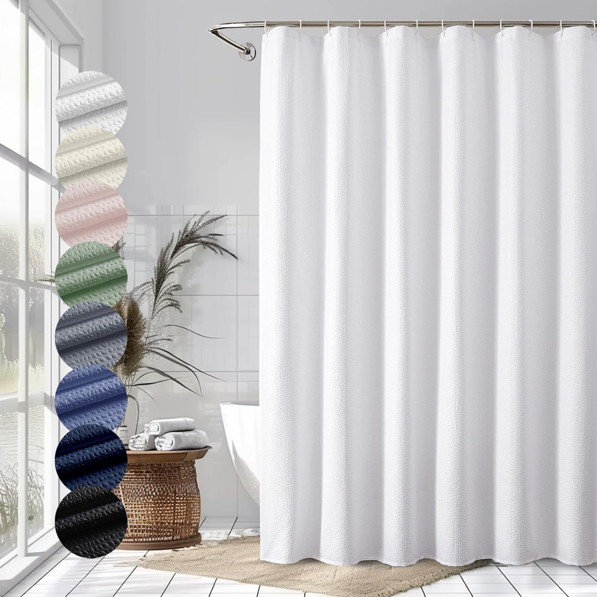 OVZME Berry Cute Shower Curtain, Embossed Textured Fabric Shower Curtain for Bathroom - Soft Cloth & Hotel Spa Luxury, Water Repellent, Machine Washable Shower Curtain, 72X72, Glacier Blue