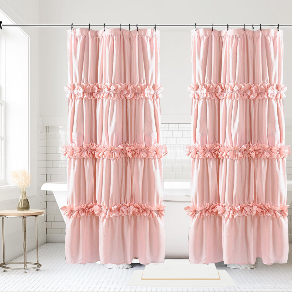 Homechoice Decor Peach Ruffle Shower Curtain for Master Bathroom