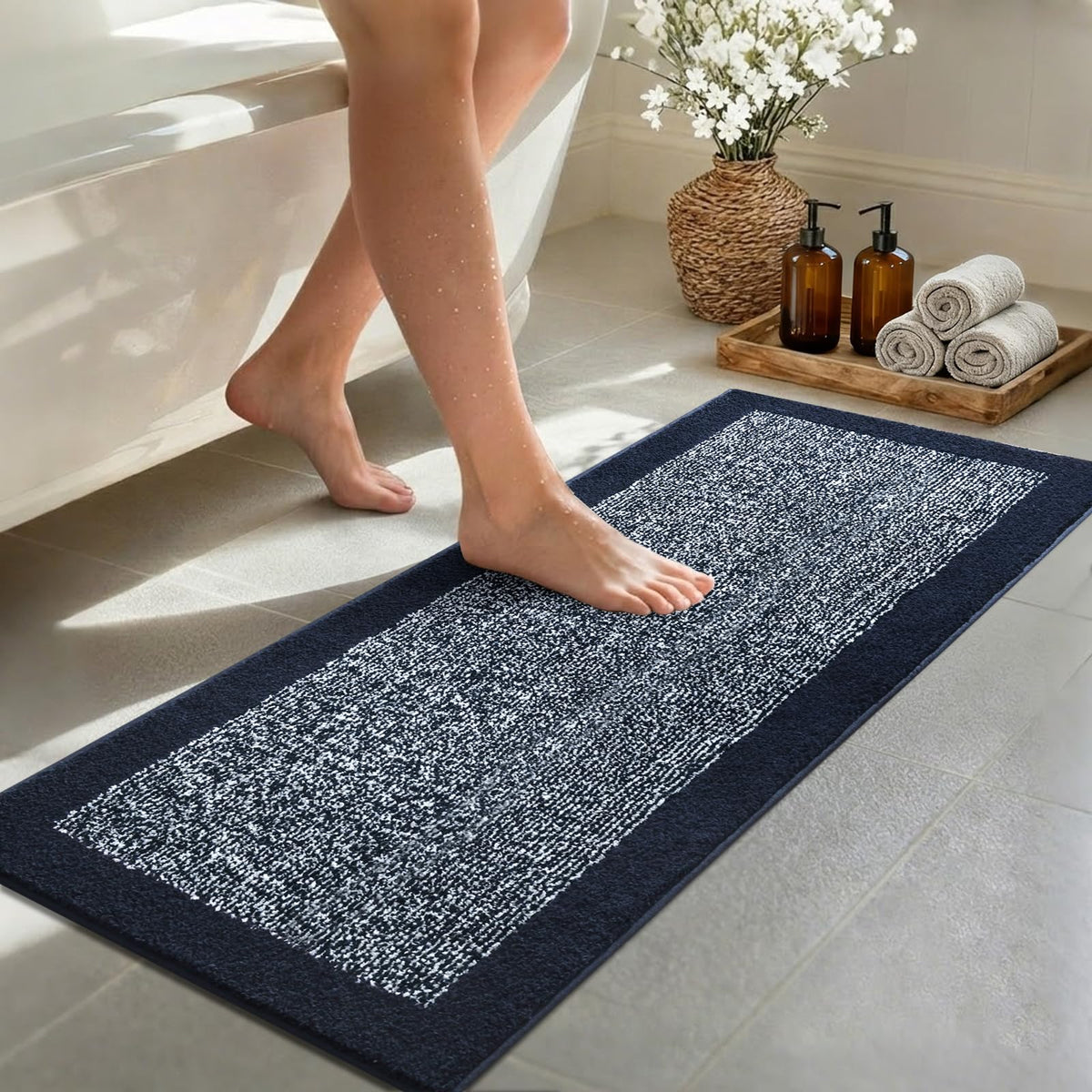 Long 2x4 Ft (48''x24'') Bathroom Rugs, Non Slip Washable Bath Mat Grey